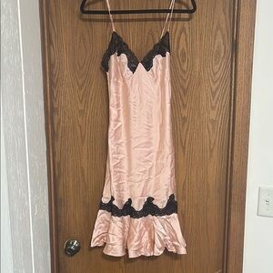 Vintage Y2K Victoria's Secret Pink Silk and Black Lace Slip Dress